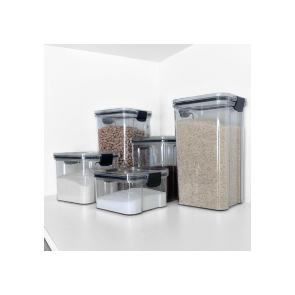 Conjunto de  Potes Herméticos em Acrílico Cristal com Trava e Design Empilhável - Organizador para Mantimentos