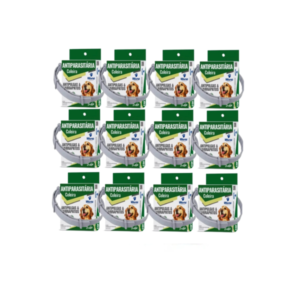 Kit 12 Coleira World Veterinária Dug's 17g Antipulgas para Cães - 56cm