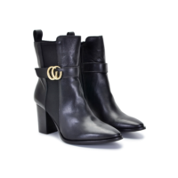 bota feminina couro cano curto botinha bico fino salto
