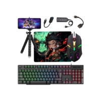 Kit Mobilador Completo 7 Peças Teclado Mouse Gamer Rgb Mouse Pad Hub Tripe Otg Micro e Tipo c