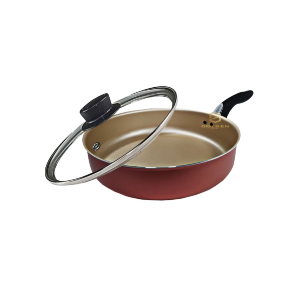Frigideira Alta 18 cm Antiaderente Teflon com Tampa de Vidro e Espátula de Nylon Cor Cereja Gold