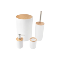Kit Banheiro Lixeira Porta Escova 4 Peças Tampa Bambu Branco