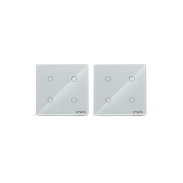Kit 2 Interruptores Inteligentes 4X4" Touch 4 Módulos Bivolt Branco Steck Ambiente Conectado