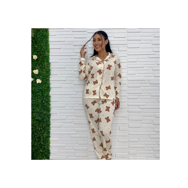 Pijama longo blogueirinha americano inverno gestante amamentação botões