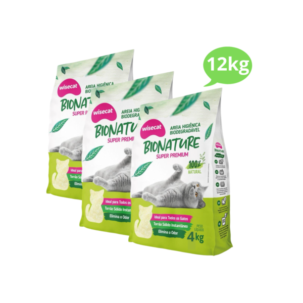 Kit 3 Areia Sanitária De Mandioca Granulado Para Gatos Biodegradável Wisecat 12kg
