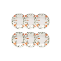 Conjunto De 6 Pratos Fundos 21,5 Cm Donna Lírios Biona Cor Verde, Laranja e Off White Florido