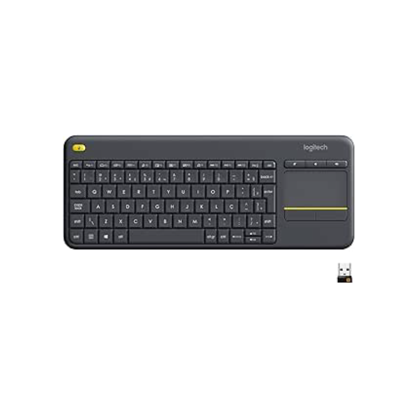 Teclado sem fio Logitech K400 Plus TV com Controle Easy Media e Touchpad Integrado, Conexão USB Unifying e Layout ABNT2