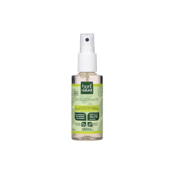 Desodorante Natural e Vegano com óleos essenciais de Melaleuca e Toranja, 24h de proteção, Sem Alumínio, Sem Parabeno, Boni Natural, Transparente