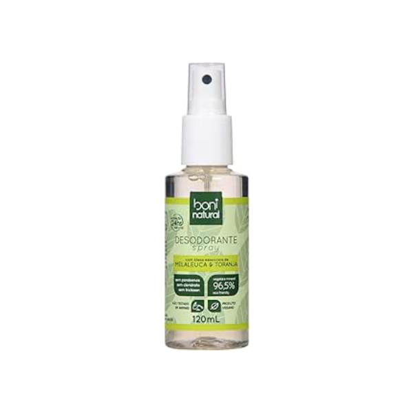 Desodorante Natural e Vegano com óleos essenciais de Melaleuca e Toranja, 24h de proteção, Sem Alumínio, Sem Parabeno, Boni Natural, Transparente