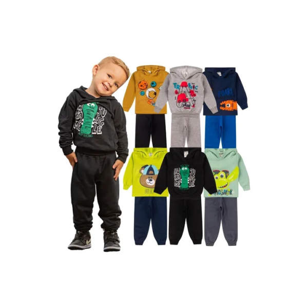 06 Peças Moletom Infantil Menino Com Capuz Inverno Barato