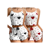 Kit c/2 Conjunto Pijama Baby Doll Feminino Verão Short Dool Blogueirinha Sexy Coração