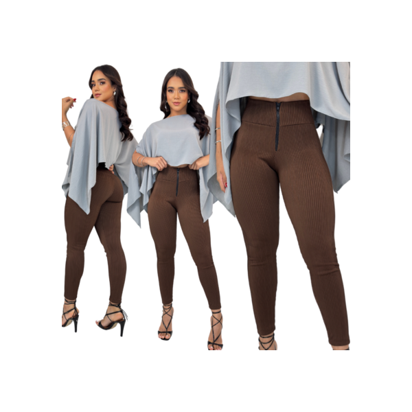 Calça Legging Feminina Canelada  3D Modeladora  Premium Cintura Alta Zíper