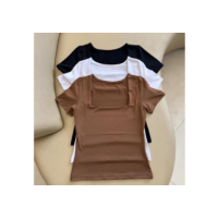 kit 3 Blusas Feminina Baby Look Manga Curta Gola Quadrada Decote Quadrado Moda Casual Versátil Blogueira 2025