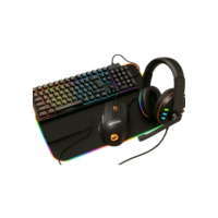 Kit Gamer Teclado Semi-mecânico RGB, Mouse RGB, MousePad LED Preto, Mousepad Mundo, Headphone Fone