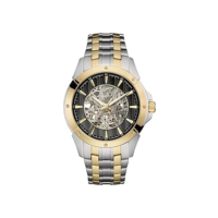 Bulova Relógio masculino clássico de aço inoxidável de dois tons automático com 3 ponteiros, mostrador esqueleto, 43 mm Estilo: 98A146, Dois tons, Pulseira de aço inoxidável