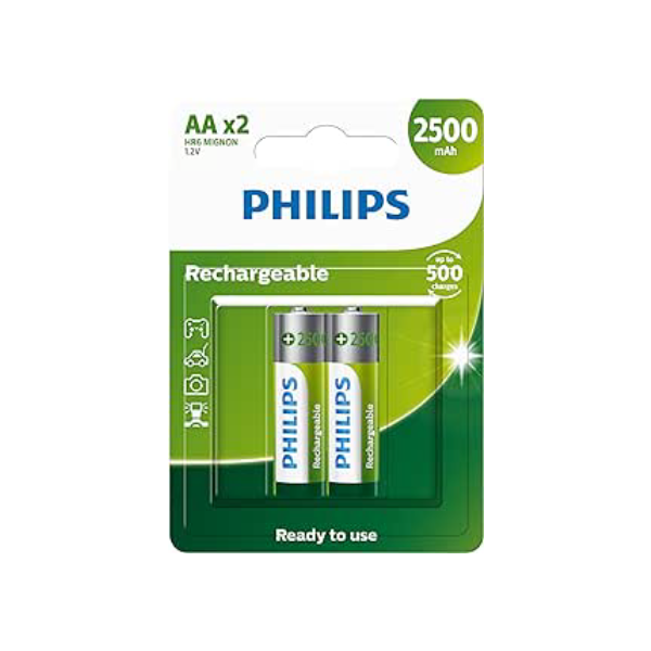 Pilha Philips recarregável AA 1.2V 2.500mAh com 2 unidades R6B2RTU25/59