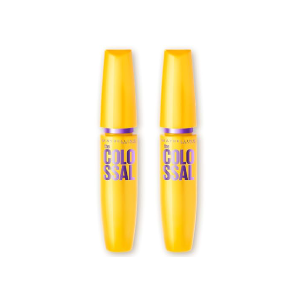Maybelline NY The Colossal Volum' Express, Kit Máscaras de Cílios, Volume Colossal, Remoção Instantânea com Água, Fórmula com Colágeno, Cor Preto, 2 Unidades