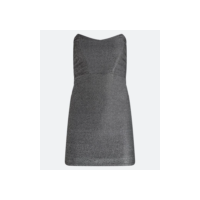 Vestido Curto em Meia Malha Metalizado com Decote Tomara que Caia Prata