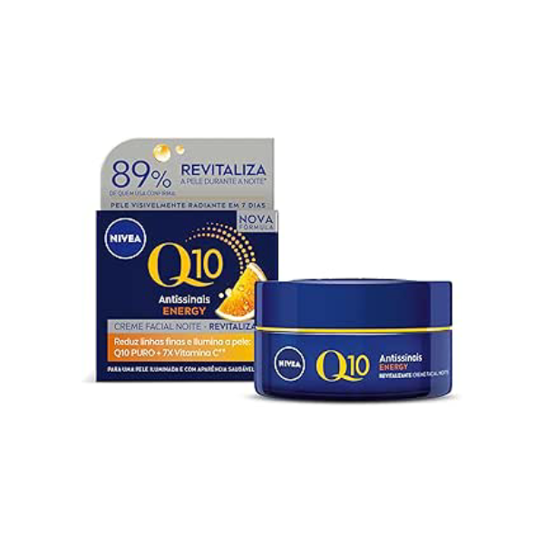 NIVEA Creme Facial Antissinais Q10 Energy Noite 50g - Creme que atua à noite para deixar sua pele iluminada, firme e com aparência mais jovem, resultados em 2 semanas