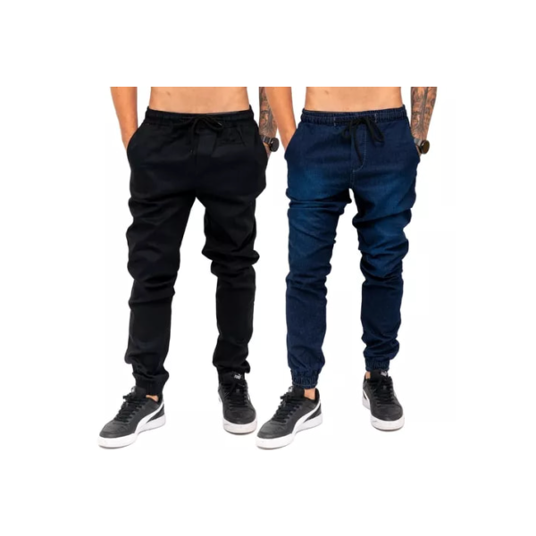 Kit 2 Calças Jeans Camuflada Masculina Jogger C/ Punho Lycra