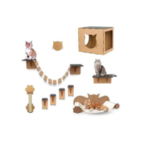 BOXFAN Kit playground para gatos 9 peças, inclui nicho, arranhador, degraus, rede, prateleira e ponte em mdf, móveis e brinquedo para diversão e conforto pet