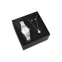 Kit Relógio Colar Brincos Prata Feminino Saint Germain 28 Mm Prateado Prateado Prateado