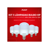 Kit 5 Lâmpadas Led Bulbo Hp 20w  30w 40w e 50w 3000k a 6500k E27 - 110v/220v Avant