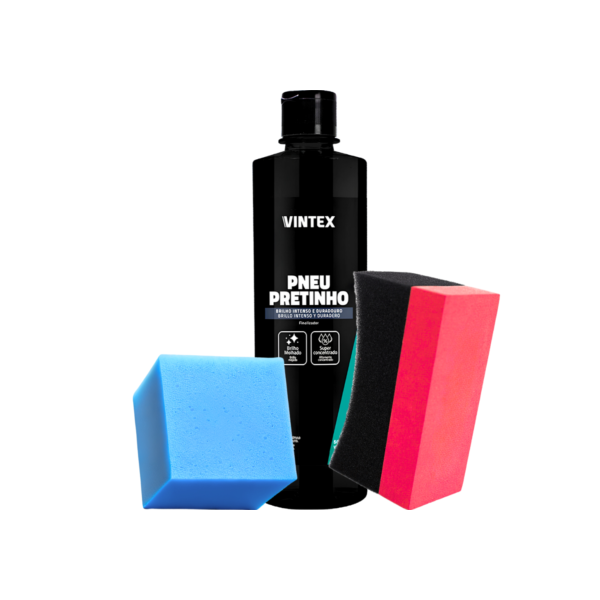 Pneu Pretinho Automotivo Brilhante 500ml + Aplicador Curvo para Pneus