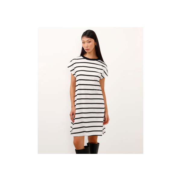 vestido de algodão curto listrado off white
