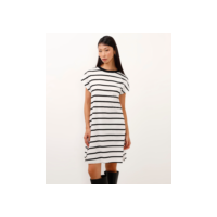 vestido de algodão curto listrado off white