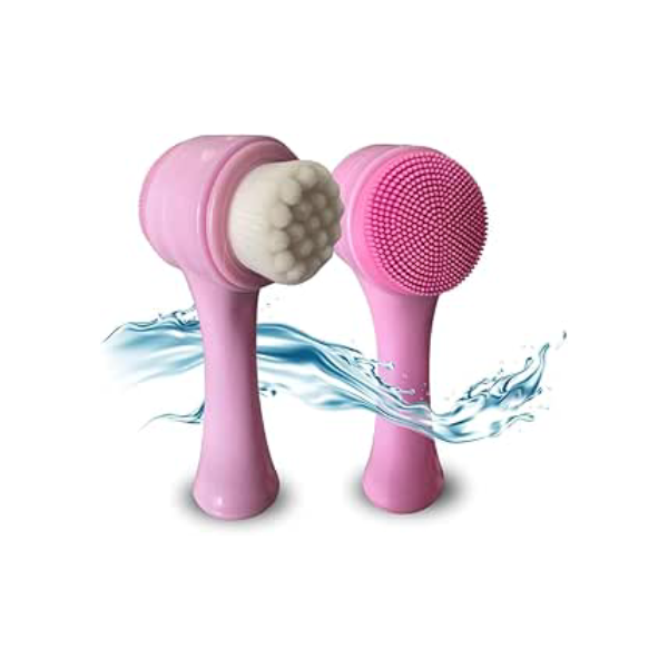 Escova Facial de Limpeza Profunda 2 em 1 Silicone Macio para Cuidados com a Pele (Rosa - Cabo)