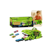 Caminhão Dino Cegonha Com Pista Maleta Pista Lançador 4 Carrinhos Brinquedo Dino Truck Predador Dinotruck Verde Kizumba