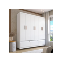 Guarda-Roupa Bartira Ilhéus com Cabideiro, 6 Portas de Bater, 3 Gavetas e 180cm de Largura - Branco Fosco