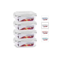 KIT 4 Potes de Vidro Retangular com Tampa Hermética 370ml Cor:Branco (QH)