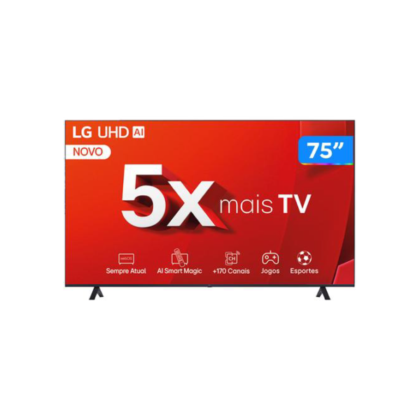 Smart TV 75" 4K LG Ultra HD 75UT8050 com Processador a5 Ger7 AI Alexa/Chromecast integrado Otimizador de Jogos webOS 24 e Controle Smart Magic