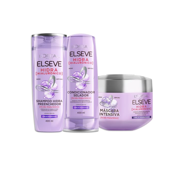 L'Oréal Paris Elseve Hidra Hialurônico Kit - Shampoo 400ml + Condicionador 400ml + Creme de Tratamento 300G