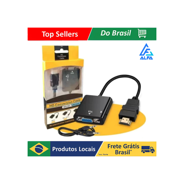 ALFA Cabo Adaptador Conversor Hdmi Para Vga Com Saída P2 De Áudio
