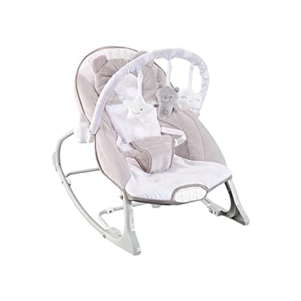 Maxi Baby, Cadeira de Descanso Bebê Musical Sons da Natureza, Caixa Vibratória, Cinto de 3 Pontos, Acompanha Travesseiro, Móbile de Brinquedos Removivel, (Até 18kgs), Polar Bege