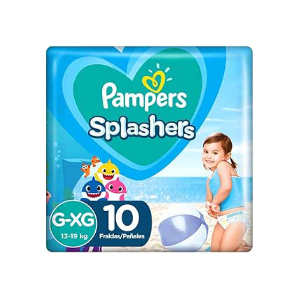 Fraldas Descartáveis Para Água Pampers Splashers Baby Shark G-XG 10 fraldas