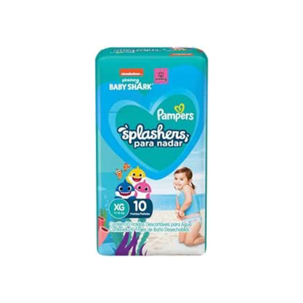 Fraldas Descartáveis Para Água Pampers Splashers Baby Shark G-XG 10 fraldas