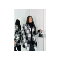 Kimono Xadrez Tricot Feminino Sobretudo Grosso Inverno