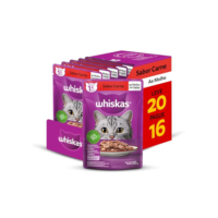 Pack Ração Úmida Whiskas Sachê Carne ao Molho para Gatos Adultos - Leve 20 Pague 16
