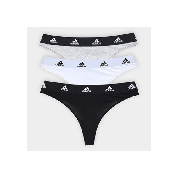 Kit Calcinha Adidas Fio Dental 3 Peças - Preto+Cinza