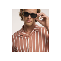 Camisa Boxy Alfaiatada em Viscose com Textura e Listras Salmão/Branco