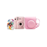 Kit Câmera Instax Mini 12 com pack 10 fotos Spray Art e Bolsa Rosa Gloss