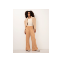 calça wide leg com recorte cintura alta bege