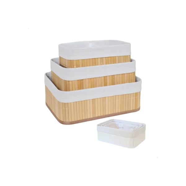 Vittak Kit 3 Cestos Organizadores De Bambu Multiuso Com Forro