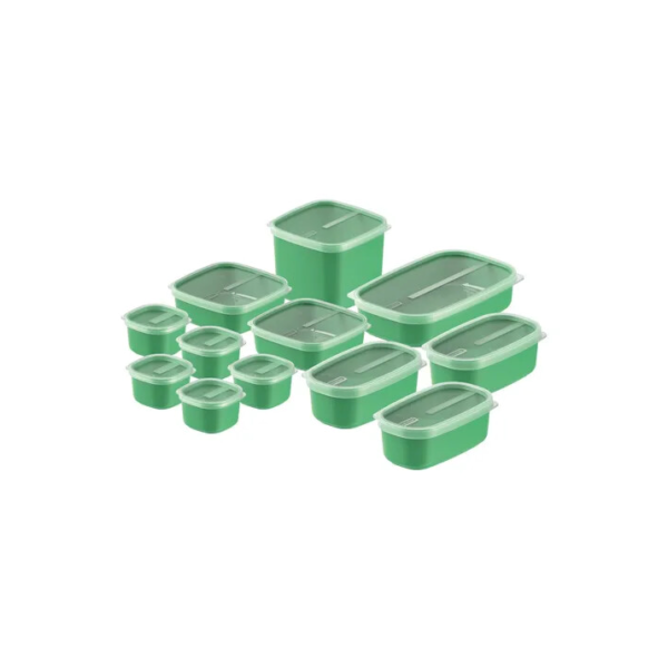 Jogo de Potes Tramontina MixColor em Polipropileno Verde Sálvia com Tampa Transparente 12 Peças