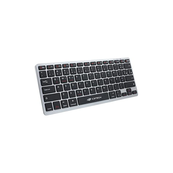 C3Tech, K-BT50BK, Teclado Bluetooth Recarregável, sem fio, compacto atalhos Multimidia Anti-Respingo bateria interna recarregavel com cabo USB tipo C, Preto
