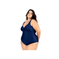 Maiô Plus Size Costas Nuas Tecido Modelador Chapa Barriga Tamanho:50;Cor:Azul Marinho